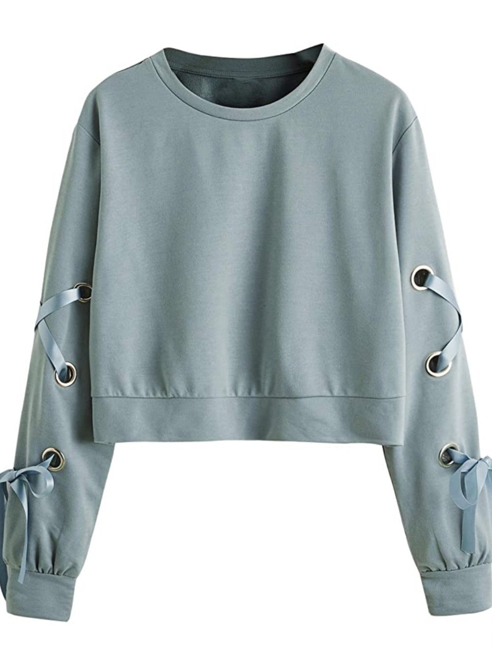 Women's Sage Green Lace-Up Sleeve Cropped Top